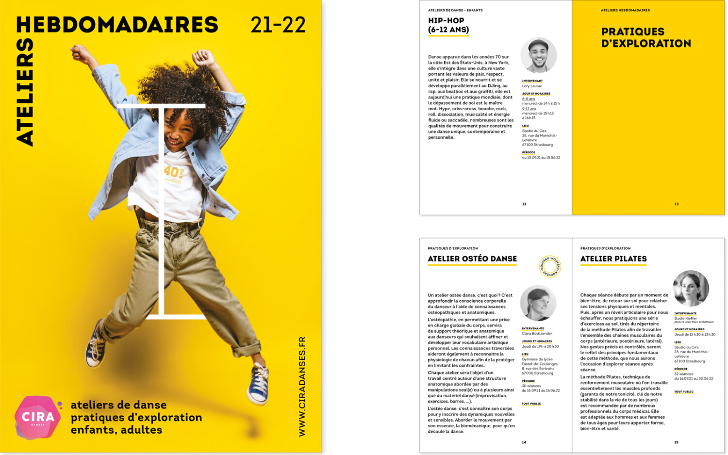  | Programme des ateliers hebdomadaires 2021-2022, 20 pages A6 fermé, couverture quadrichromie, intérieur bichromie.