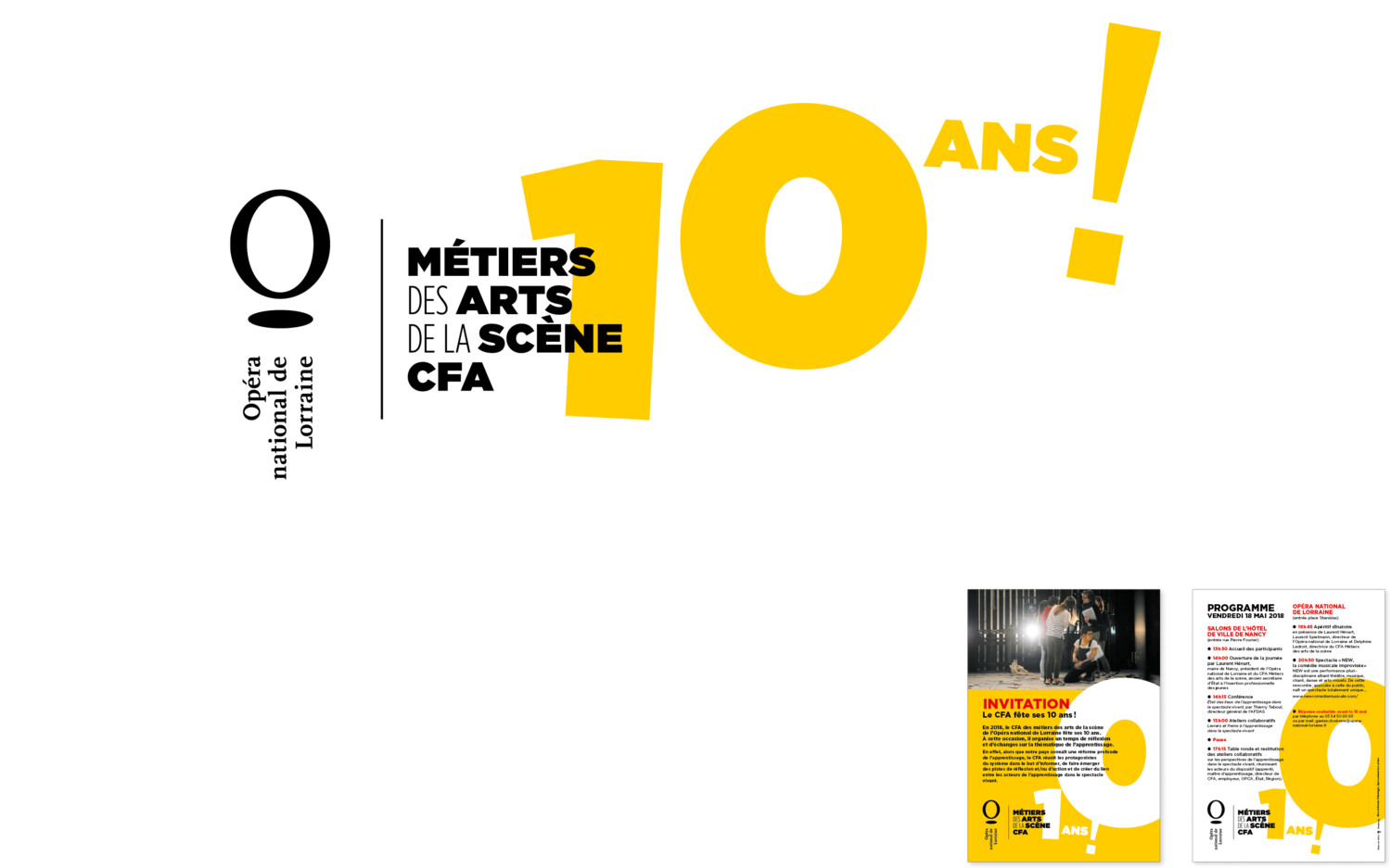 Dix ans du CFA des métiers  des arts de la scène | Logotype à géométrie variable créé en 2018, utilisé pour l’invitation à la fête des 10 ans ainsi que pour une affiche.