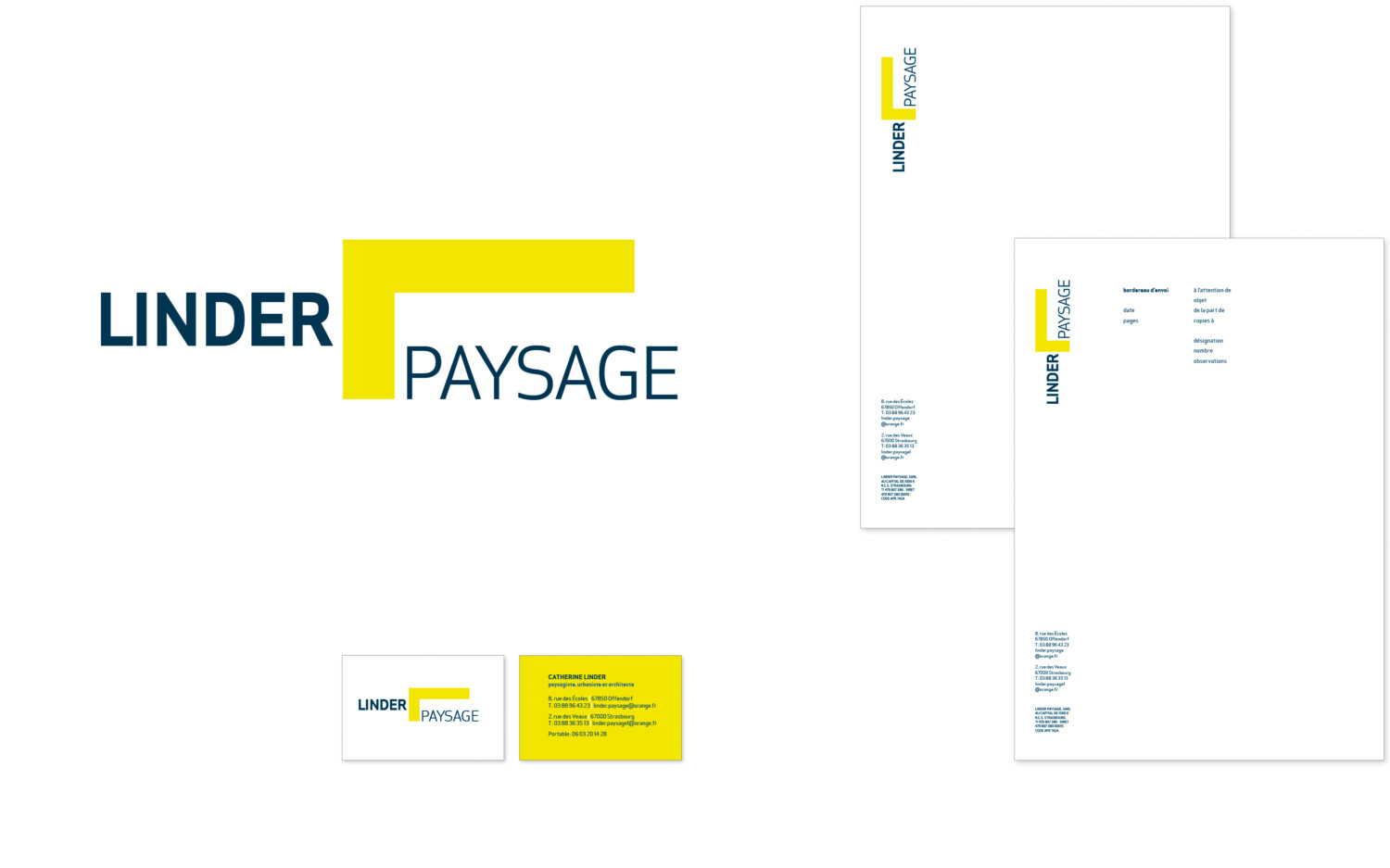 Linder paysage | Logotype pour une paysagiste, urbaniste et architecte.
Papeterie (entêtes, cartes de visite, cartes de correspondance, notices). 