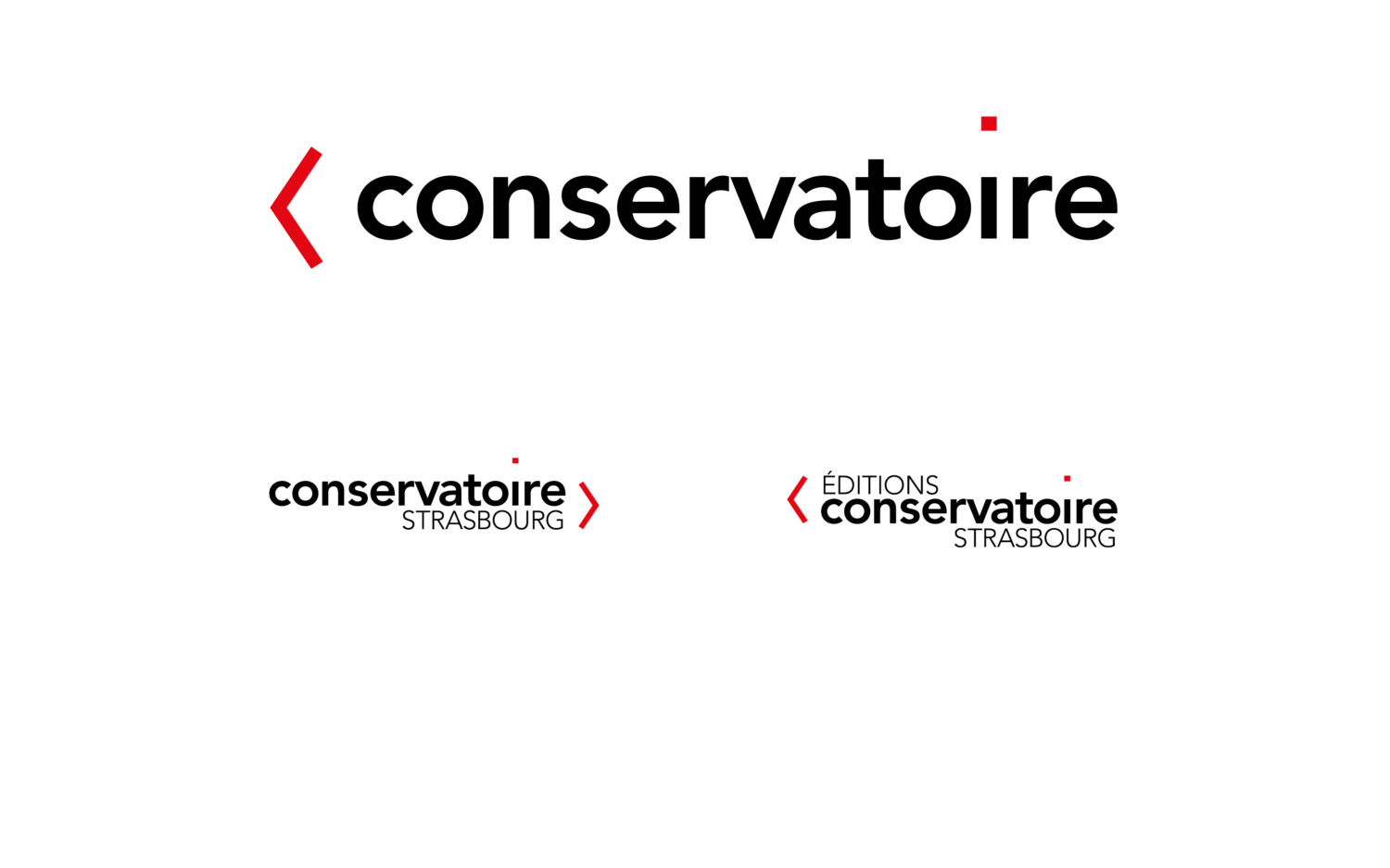 Conservatoire de Strasbourg | Logotype de base, utilisé pour la communication locale et deux déclinaisons spécifiques, Conservatoire de Strasbourg 
pour une utilisation nationale, et Éditions du Conservatoire pour les publications.