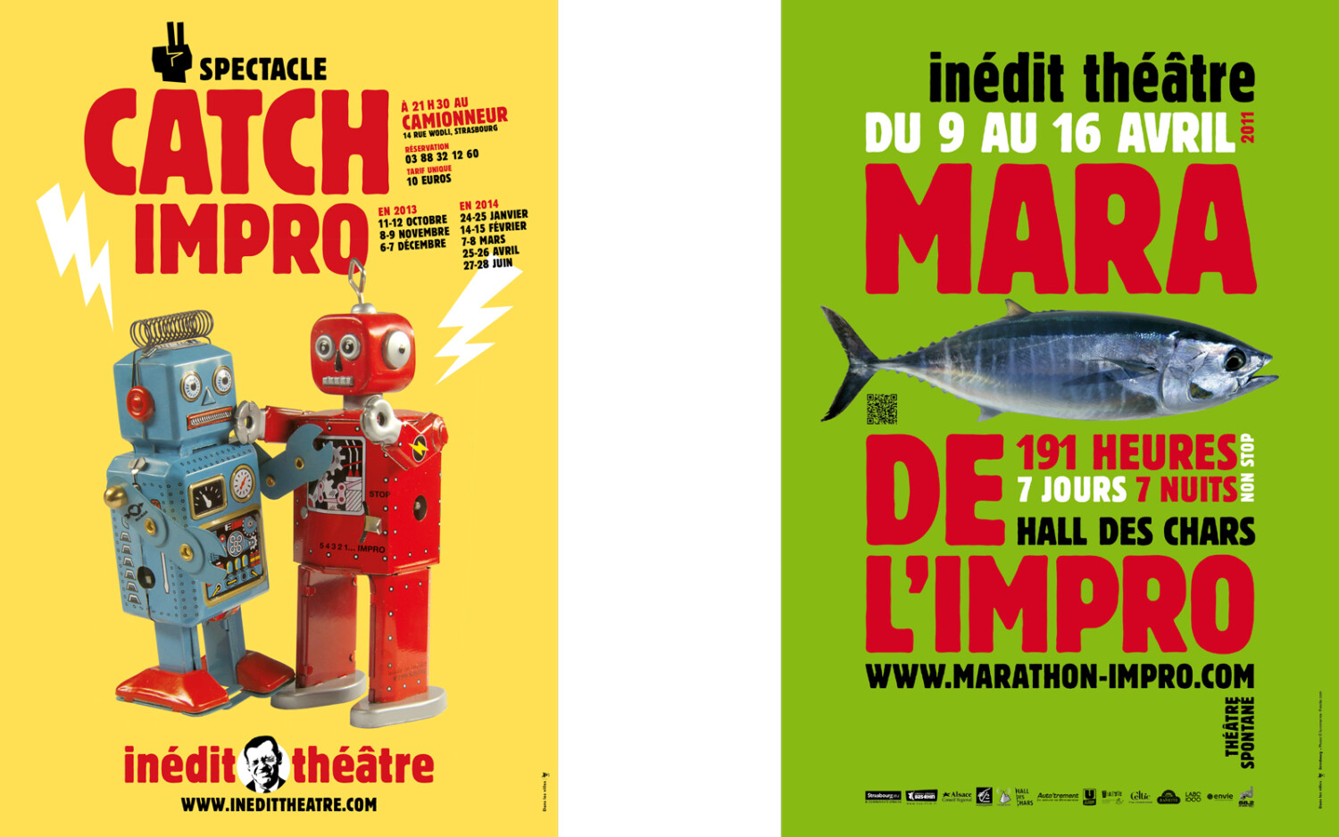  | 
Affiches *Catch Impro* et *Marathon de l’impro* pour Inédit théâtre